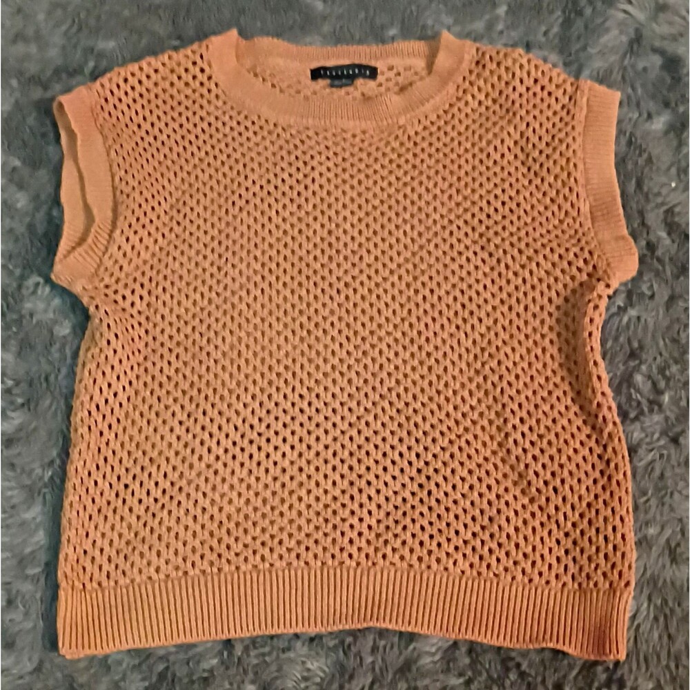Sanctuary Womens Brown Solid Open-Knit Sleeveless Crew Neck Pullover Sweater L